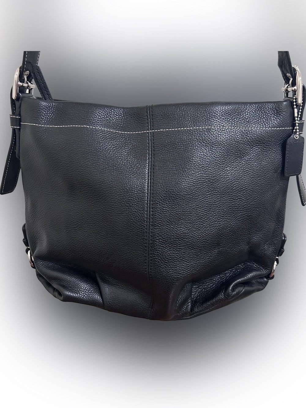 Coach SoHo Duffle Black Pebbled Leather Shoulder Bag Purse B1376 F15064